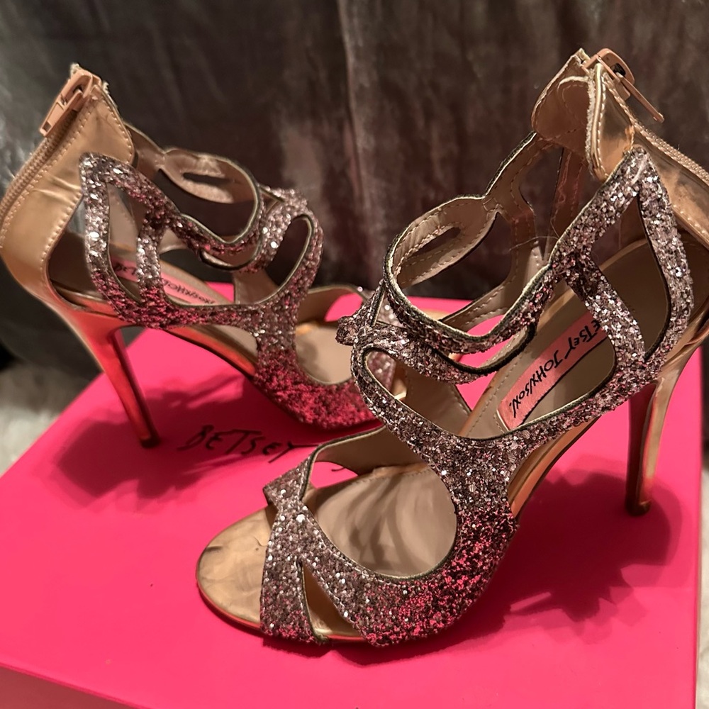 Betsey Johnson, special occasion, pink sequin heels.  Never worn.  Size 6.